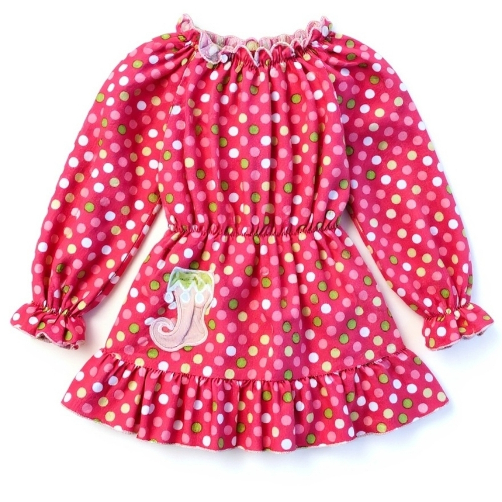 Lolly Wolly Doodle Pink, White, And Green Polka Dot Christmas Top Sz 2T